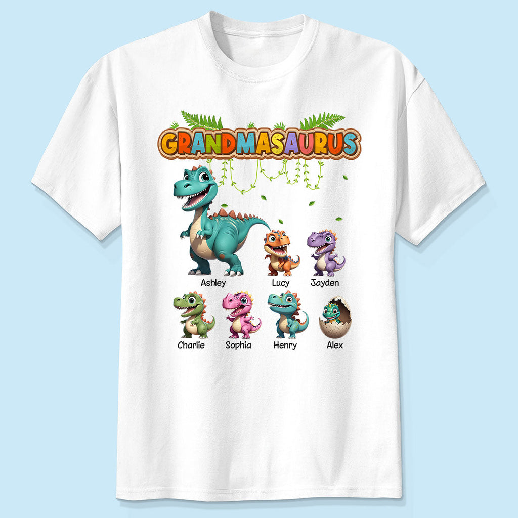 Grandmasaurus And Kids Colorful 3D Effect Cute Dinosaurs Personalized Shirt, Gift For Grandma