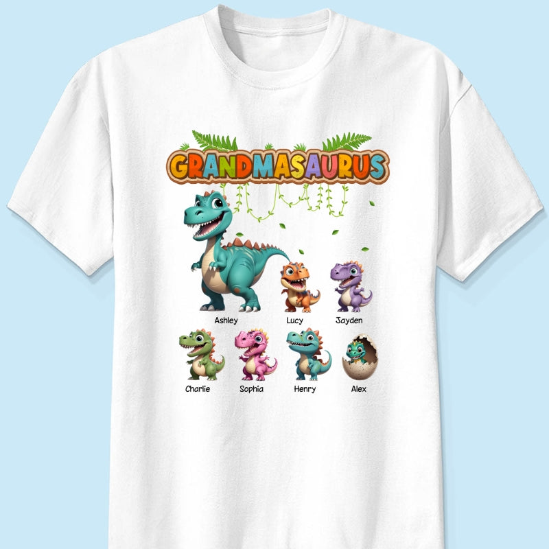 Grandmasaurus And Kids Colorful 3D Effect Cute Dinosaurs Personalized Shirt, Gift For Grandma