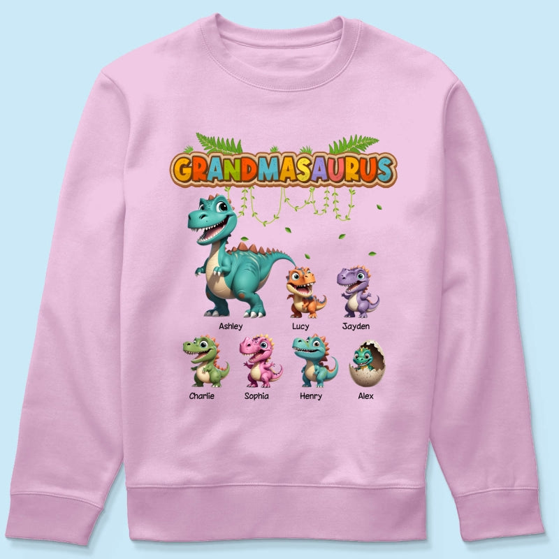 Grandmasaurus And Kids Colorful 3D Effect Cute Dinosaurs Personalized Shirt, Gift For Grandma