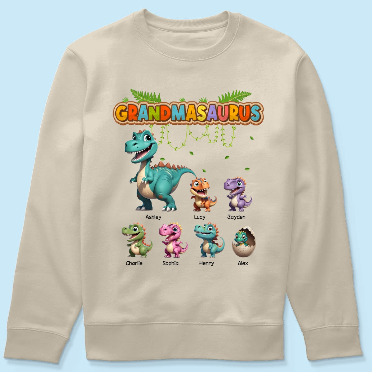 Grandmasaurus And Kids Colorful 3D Effect Cute Dinosaurs Personalized Shirt, Gift For Grandma