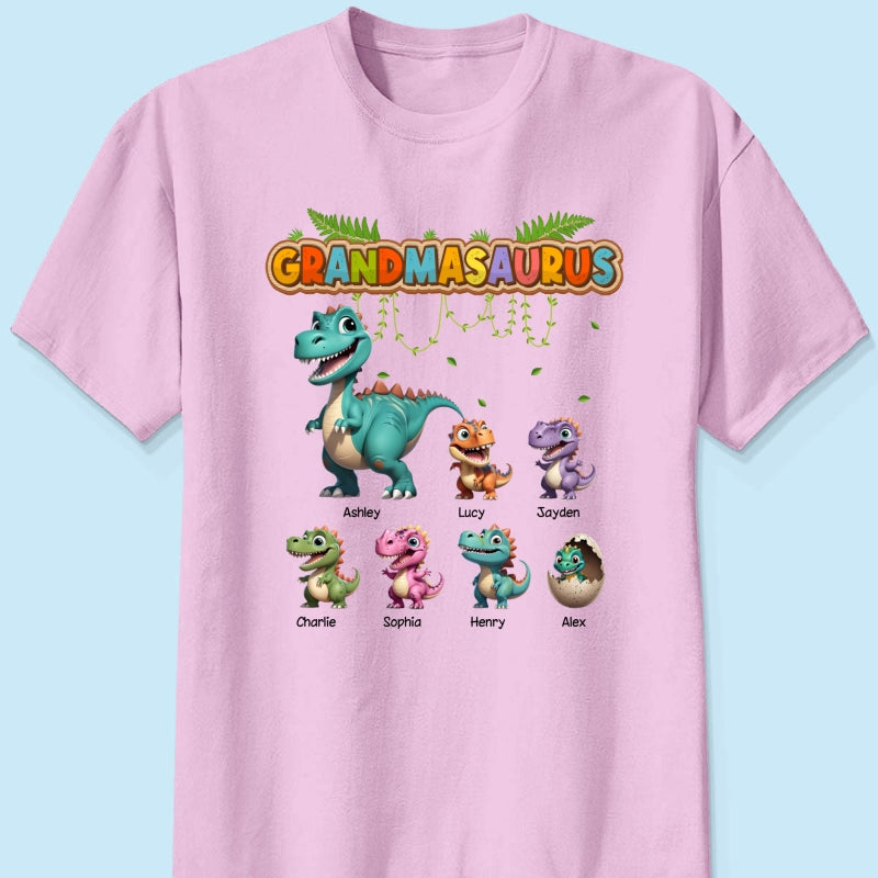 Grandmasaurus And Kids Colorful 3D Effect Cute Dinosaurs Personalized Shirt, Gift For Grandma