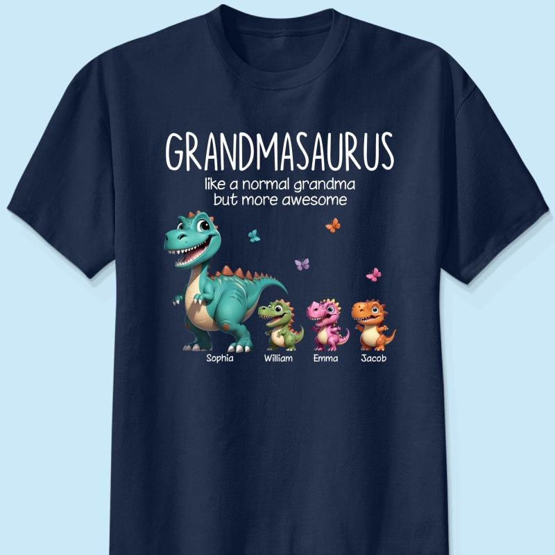 Grandmasaurus And Kids 3D Effect Dinosaurs Personalized Dark Color Shirt, Gift For Grandma