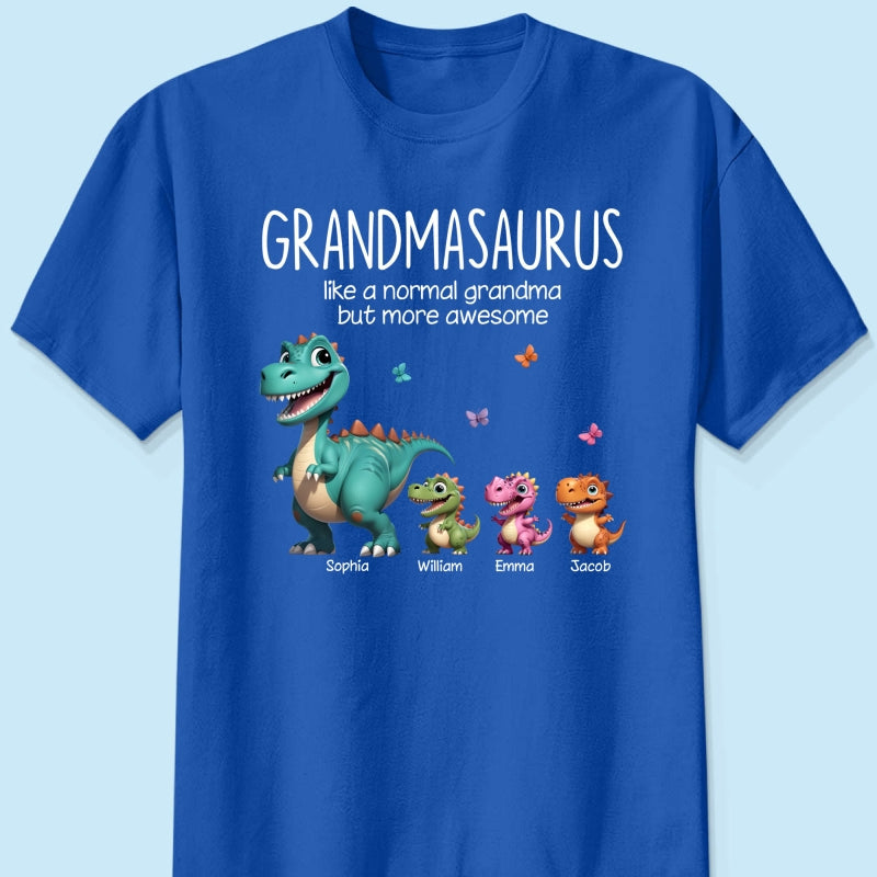 Grandmasaurus And Kids 3D Effect Dinosaurs Personalized Dark Color Shirt, Gift For Grandma
