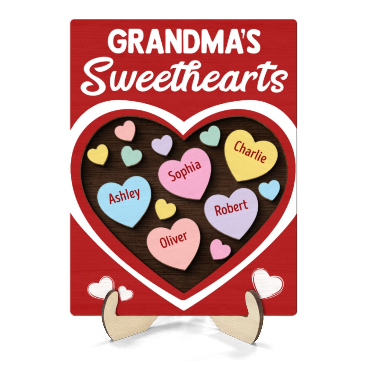 Grandma¡®s Sweethearts Red Themed Valentine¡¯s Day Gift For Grandma Personalized 2-Layer Wooden Plaque