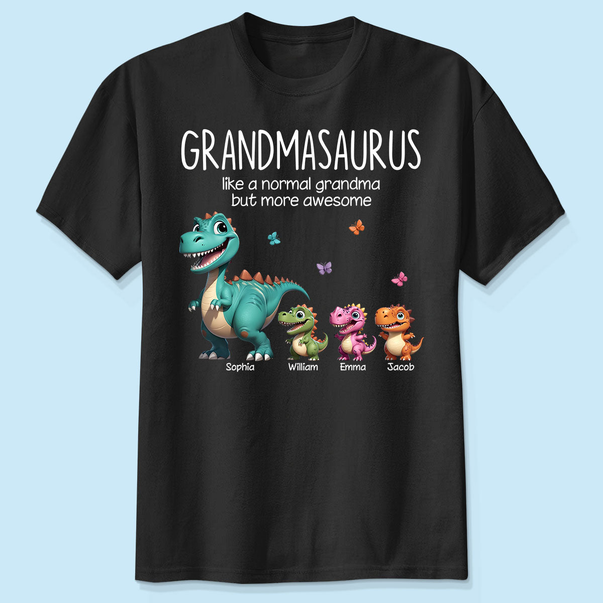 Grandmasaurus And Kids 3D Effect Dinosaurs Personalized Dark Color Shirt, Gift For Grandma