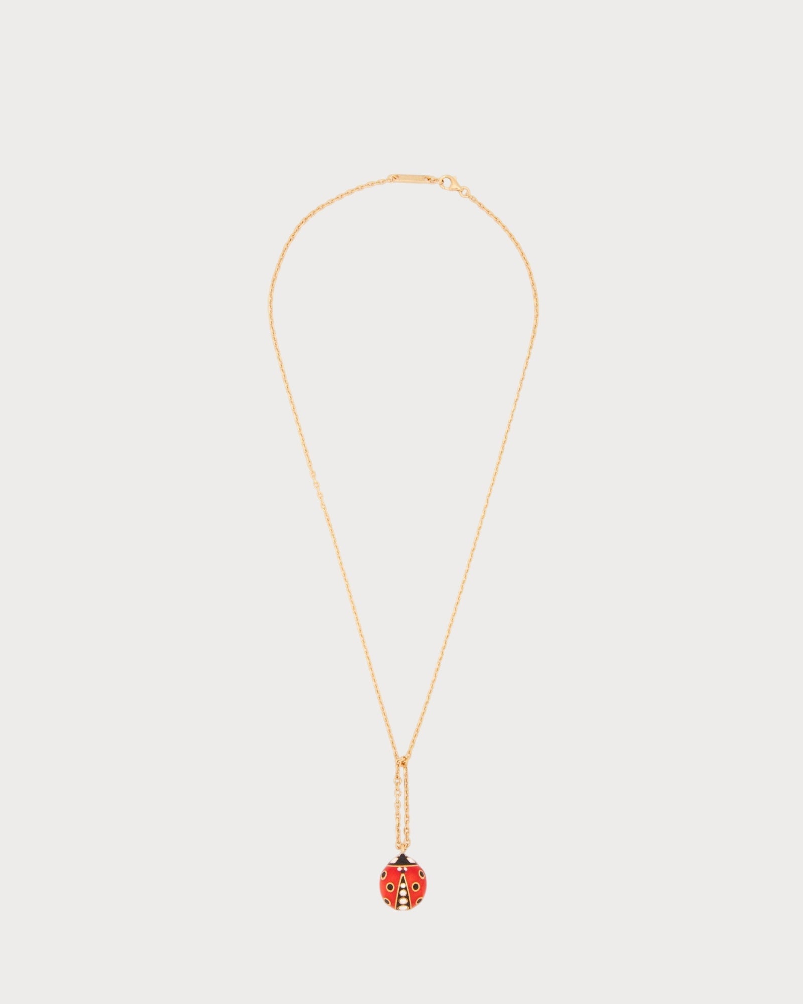 LOEWE Dangling Ladybug Necklace in Sterling Silver Enamel and Crystals(Gold)